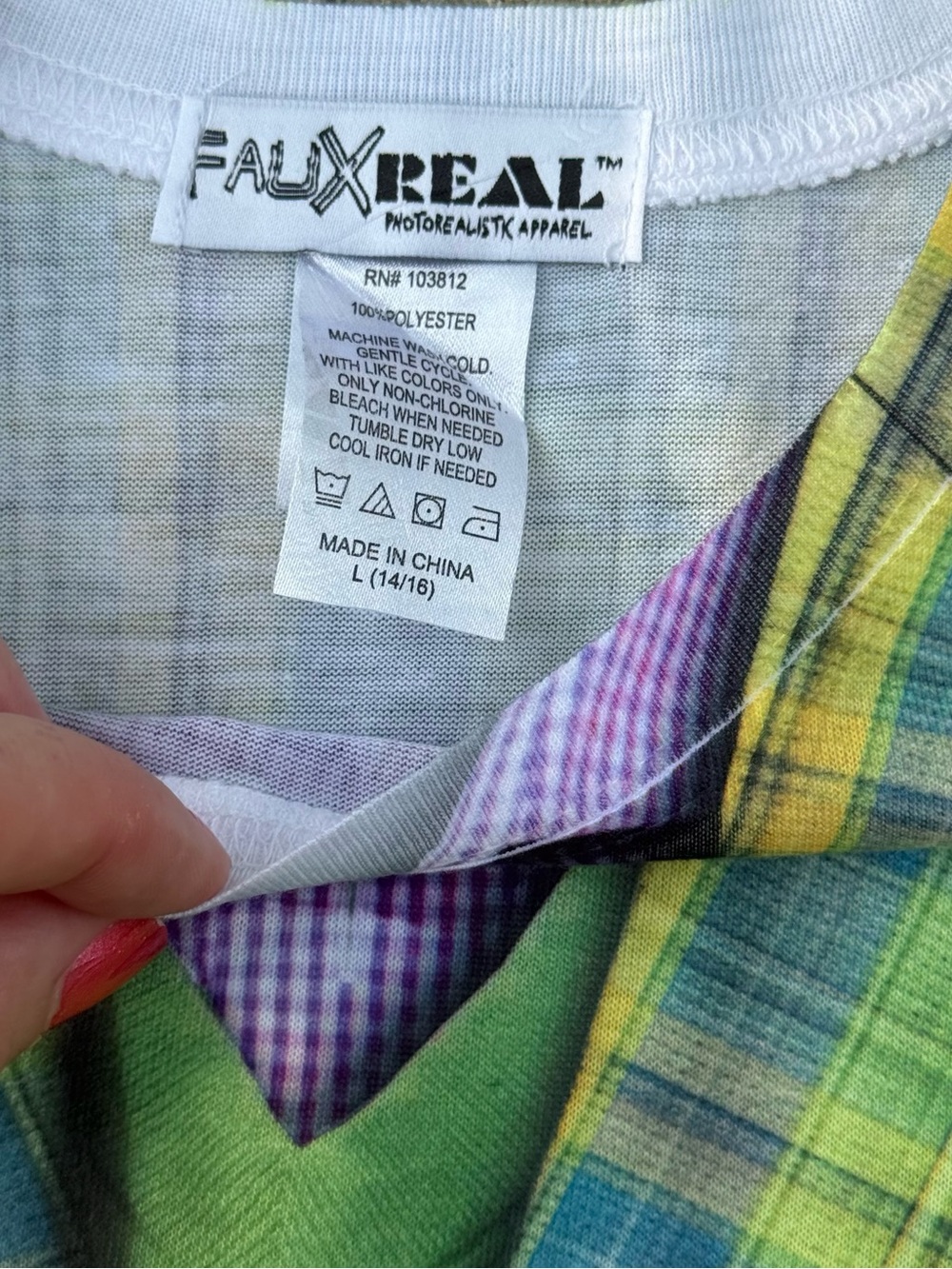 NEW Faux Real - FUNNY Plaid Suit Youth Costume Long Sleeve T-Shirt - Size Large - Picture 3 of 9